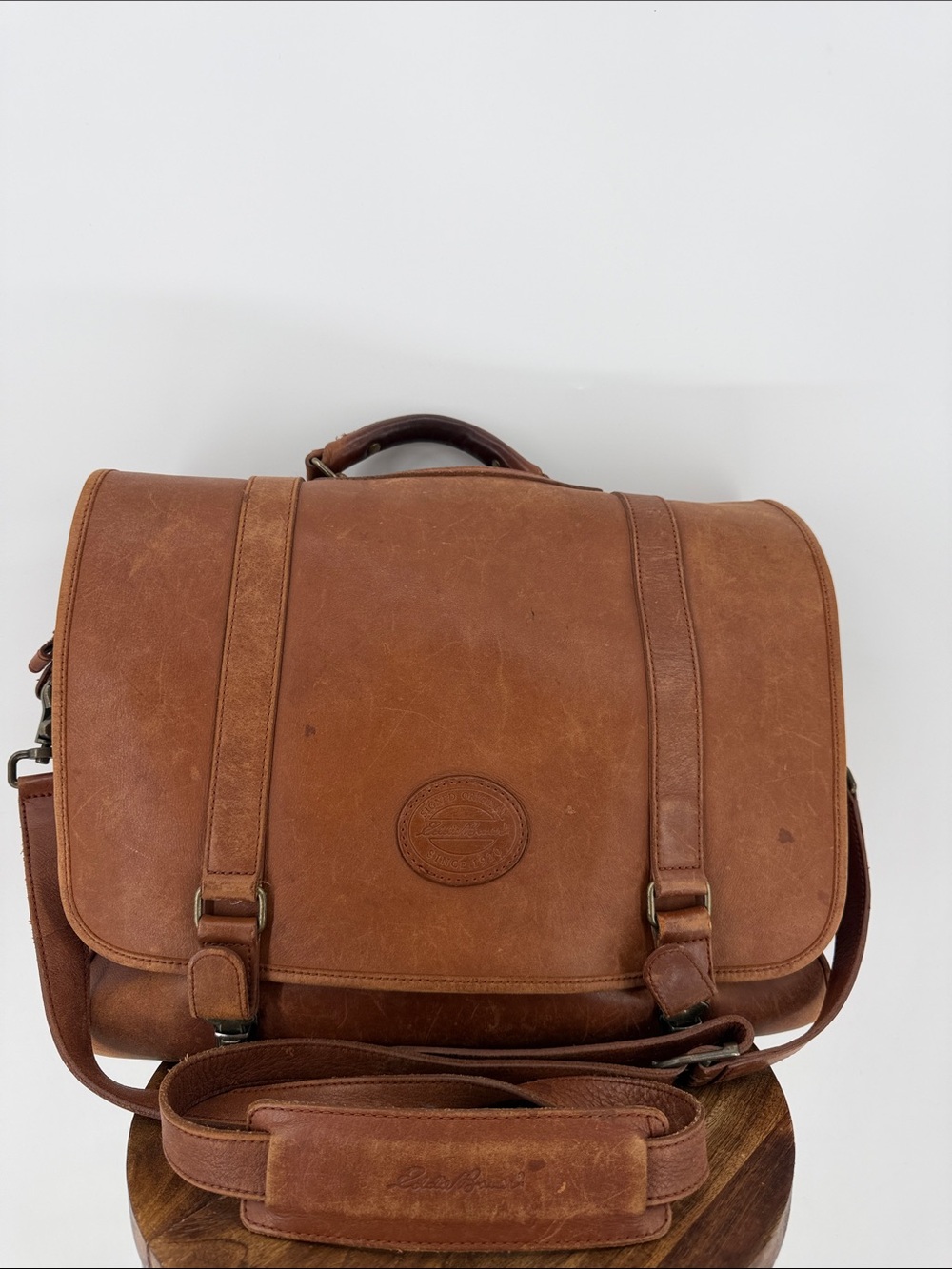 Vintage Eddie Bauer Leather Briefcase Messenger Bag Distressed Brown